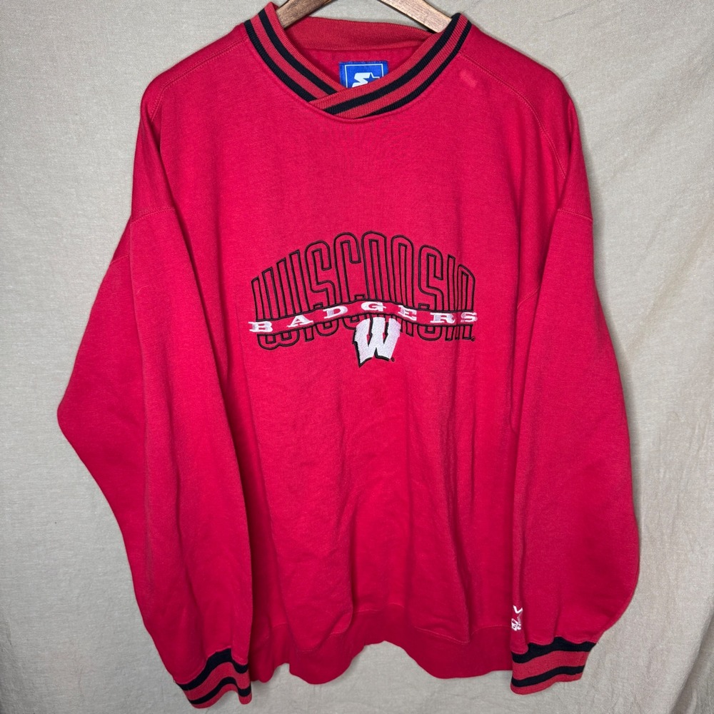 Vintage Starter Wisconsin Badgers Sweatshirt XXL Red Embroidered Pullover 90s